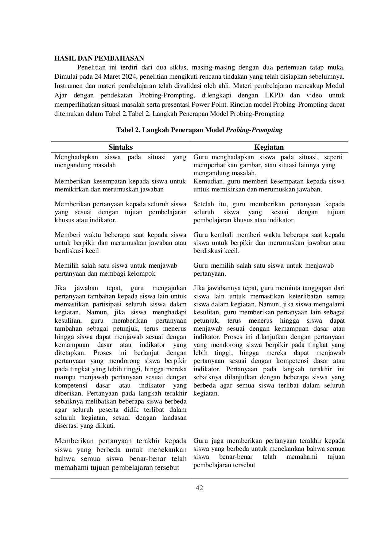 JURIS Peningkatan Kemampuan Berpikir Kritis Siswa pada Pembelajaran Agama Katolik Melalui Model Pembelajaran Probing Prompting Pada Fase D Di SMP Santo Antonius Bangun Mulia