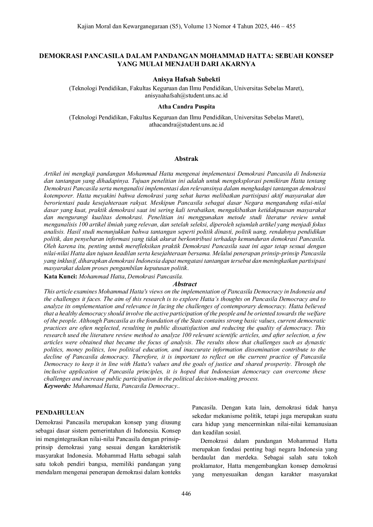JURIS Demokrasi Pancasila Dalam Pandangan Mohammad Hatta Sebuah Konsep Yang Mulai Menjauh Dari Akarnya