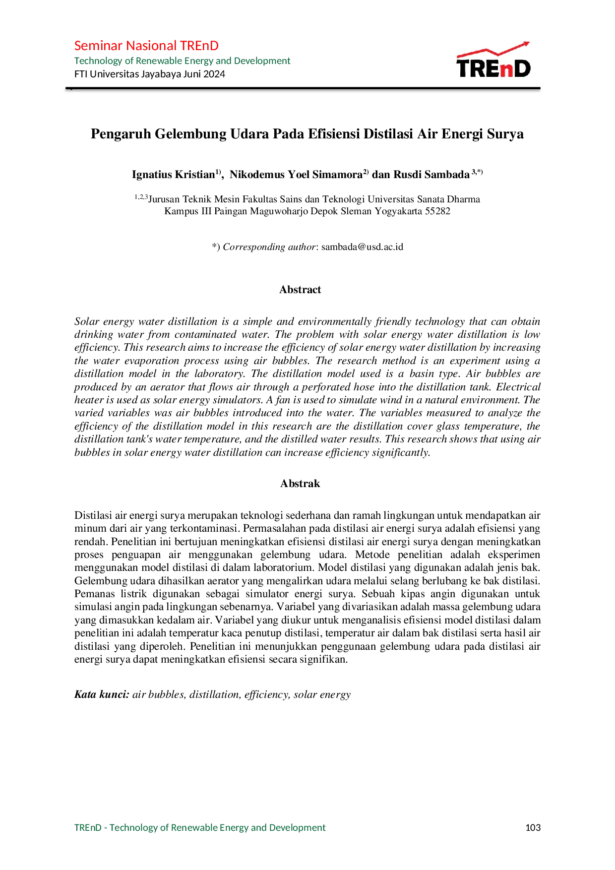 JURIS Pengaruh Gelembung Udara Pada Efisiensi Distilasi Air Energi Surya