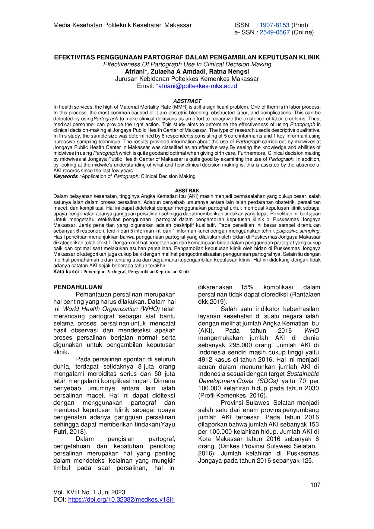 JURIS Efektivitas Penggunaan Partograf dalam Pengambilan Keputusan Klinik