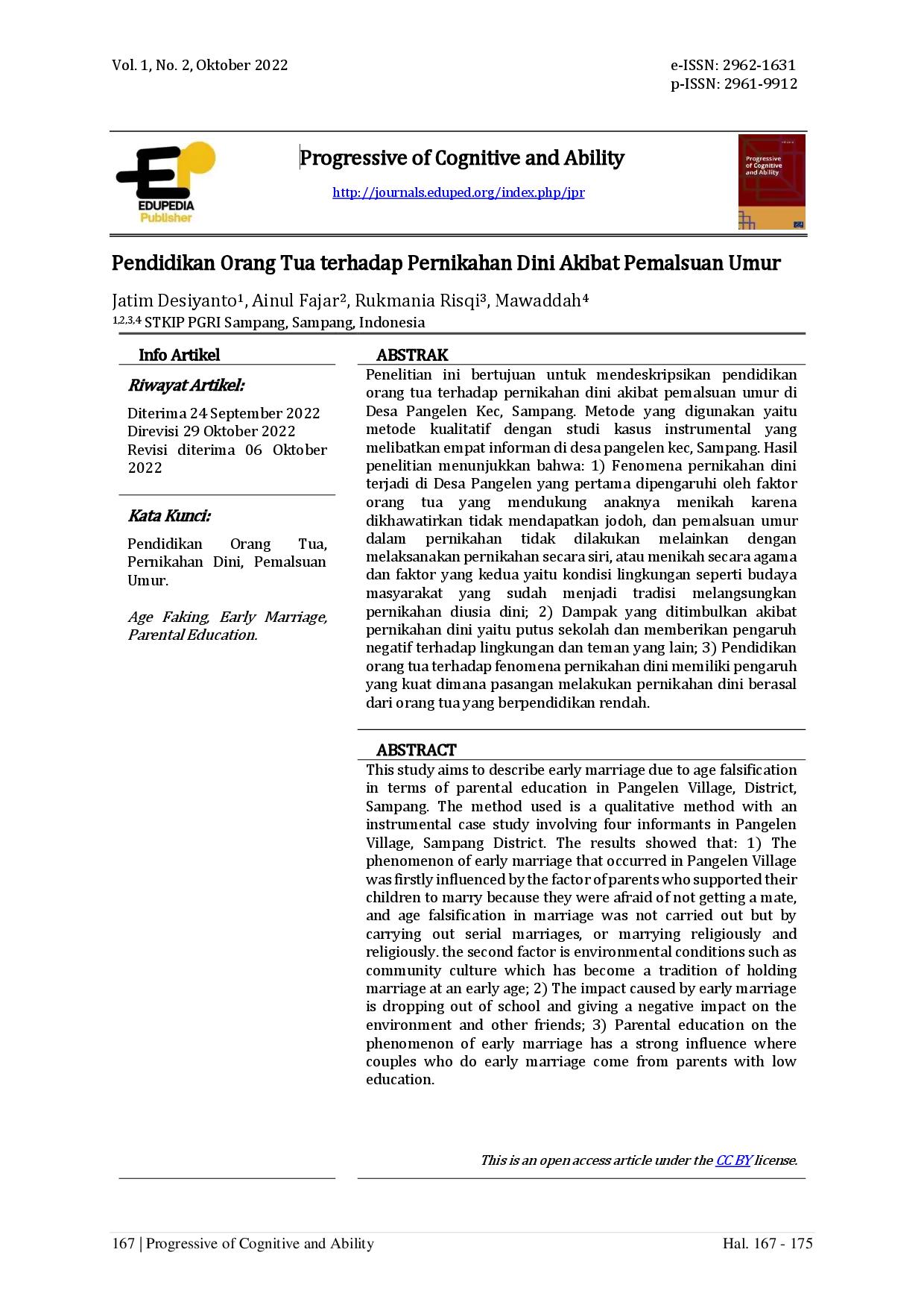 juris Pendidikan Orang Tua terhadap Pernikahan Dini Akibat Pemalsuan Umur