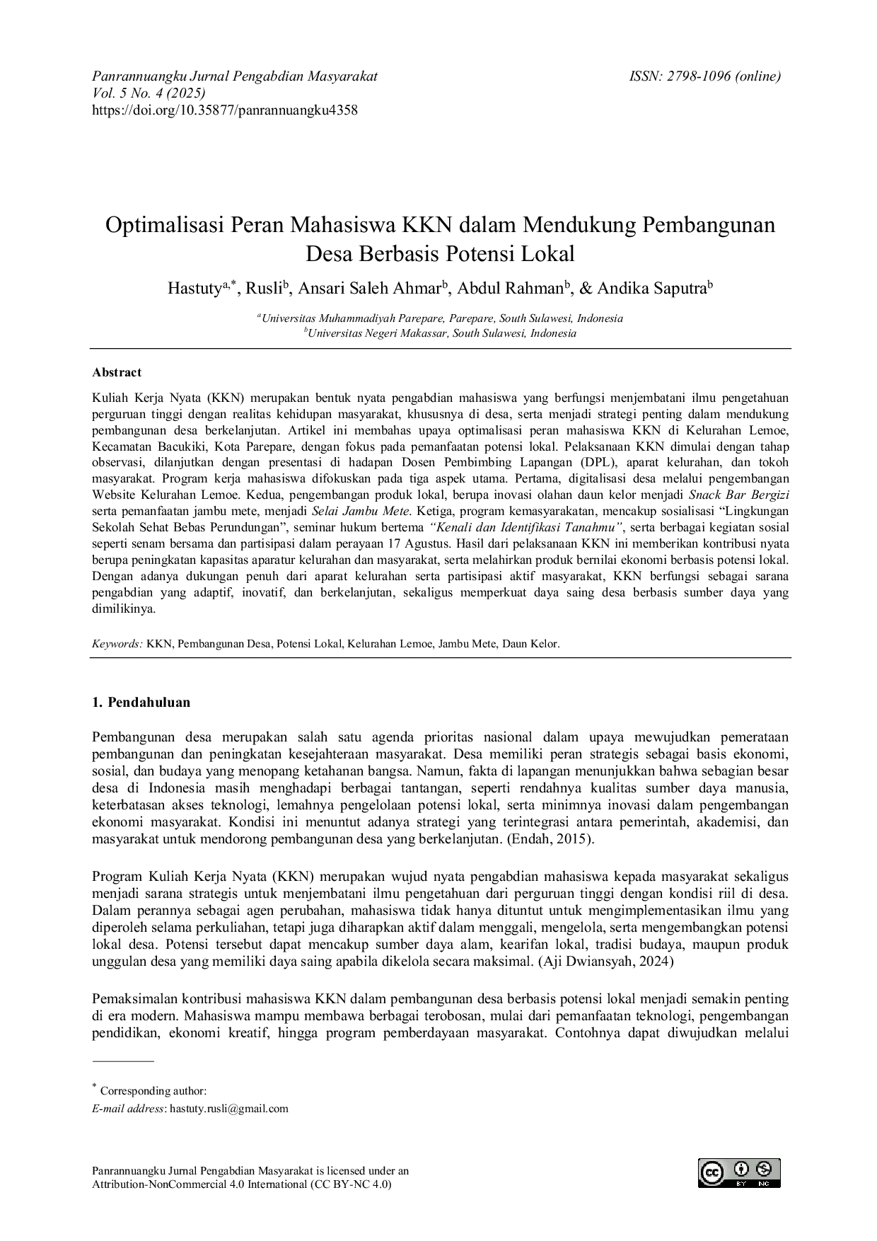 JURIS Optimalisasi Peran Mahasiswa KKN dalam Mendukung Pembangunan Desa Berbasis Potensi Lokal