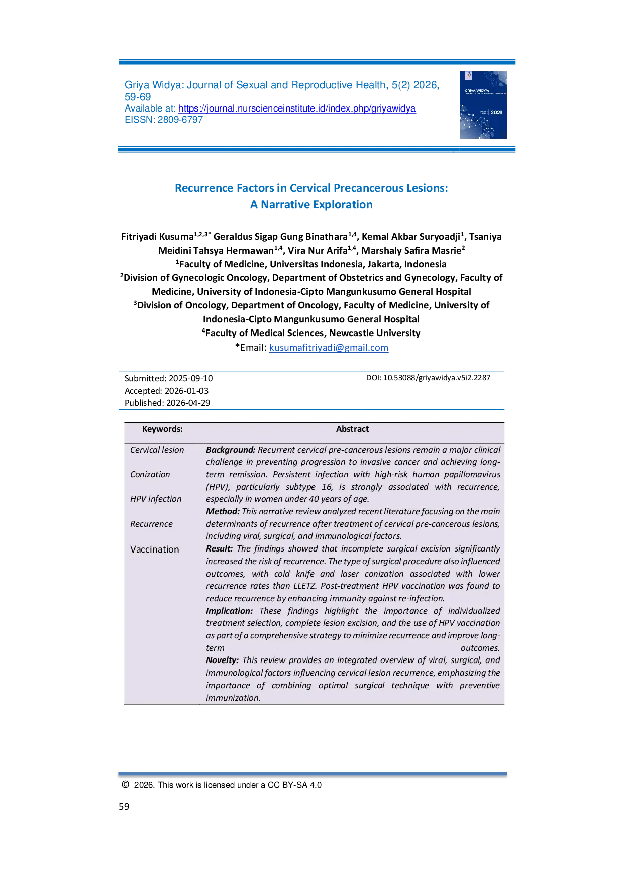 JURIS Recurrence Factors in Cervical Precancerous Lesions A Narrative Exploration