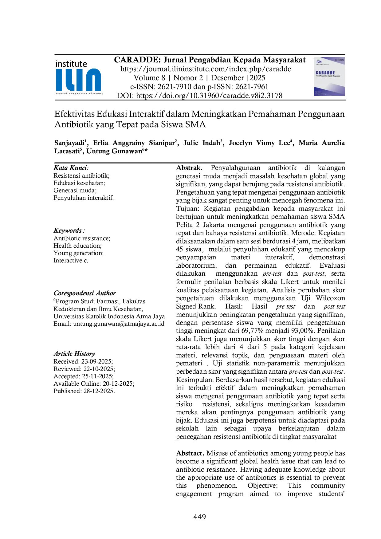 JURIS Efektivitas Edukasi Interaktif dalam Meningkatkan Pemahaman Penggunaan Antibiotik yang Tepat pada Siswa SMA