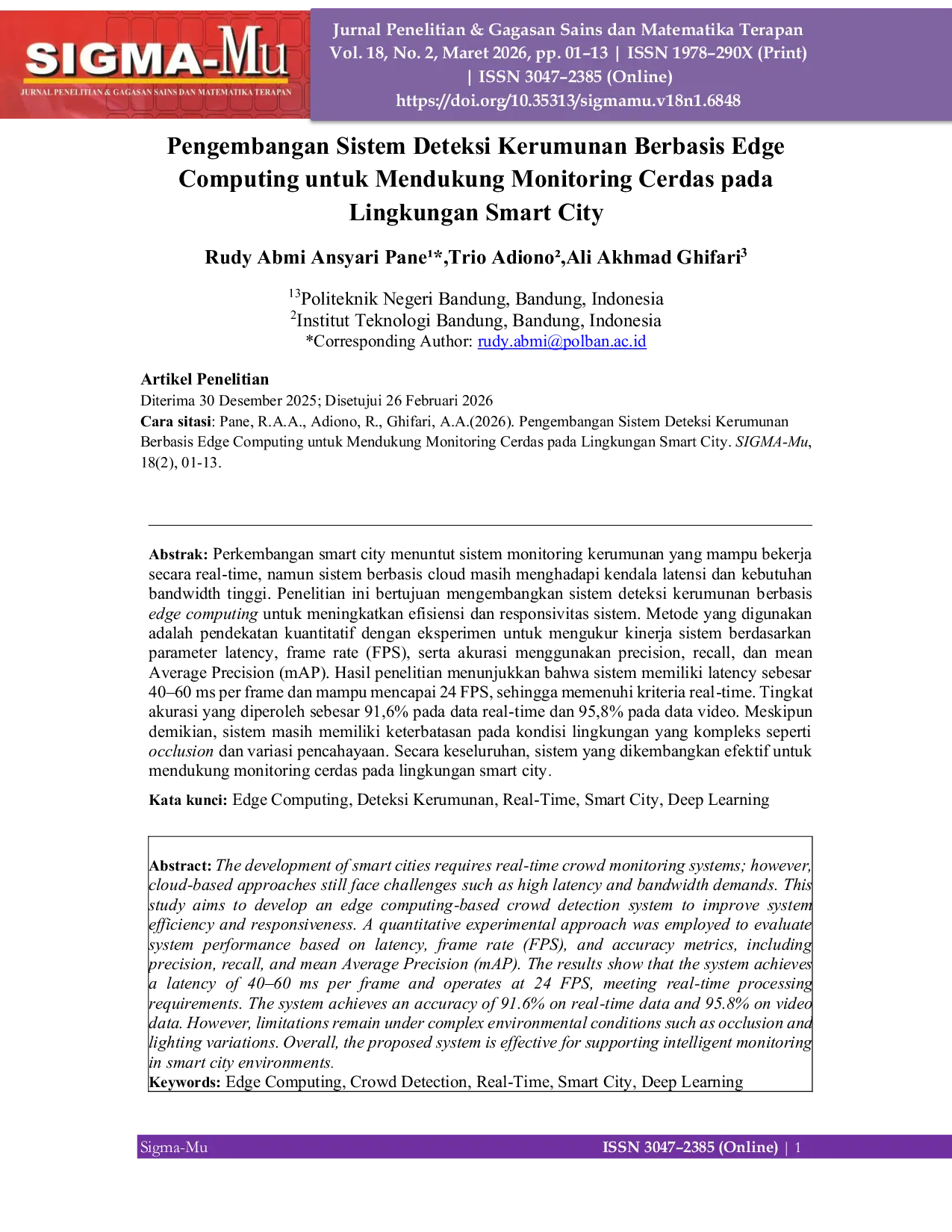 JURIS Pengembangan Sistem Deteksi Kerumunan Berbasis Edge Computing untuk Mendukung Monitoring Cerdas pada Lingkungan Smart City