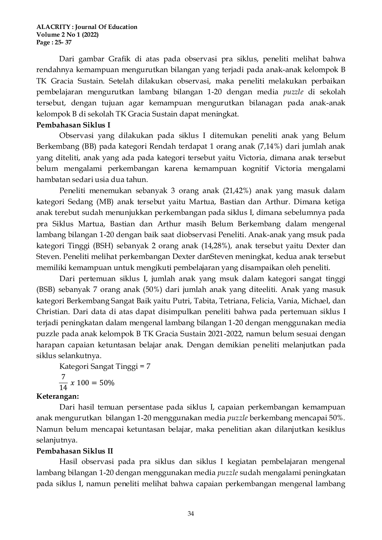 JURIS Upaya Meningkatkan Kemampuan Mengurutkan Bilangan 1 20 Melalui Media Puzzle Pada Anak Kelompok B TK Gracia Sustain Medan T A 2021 2022