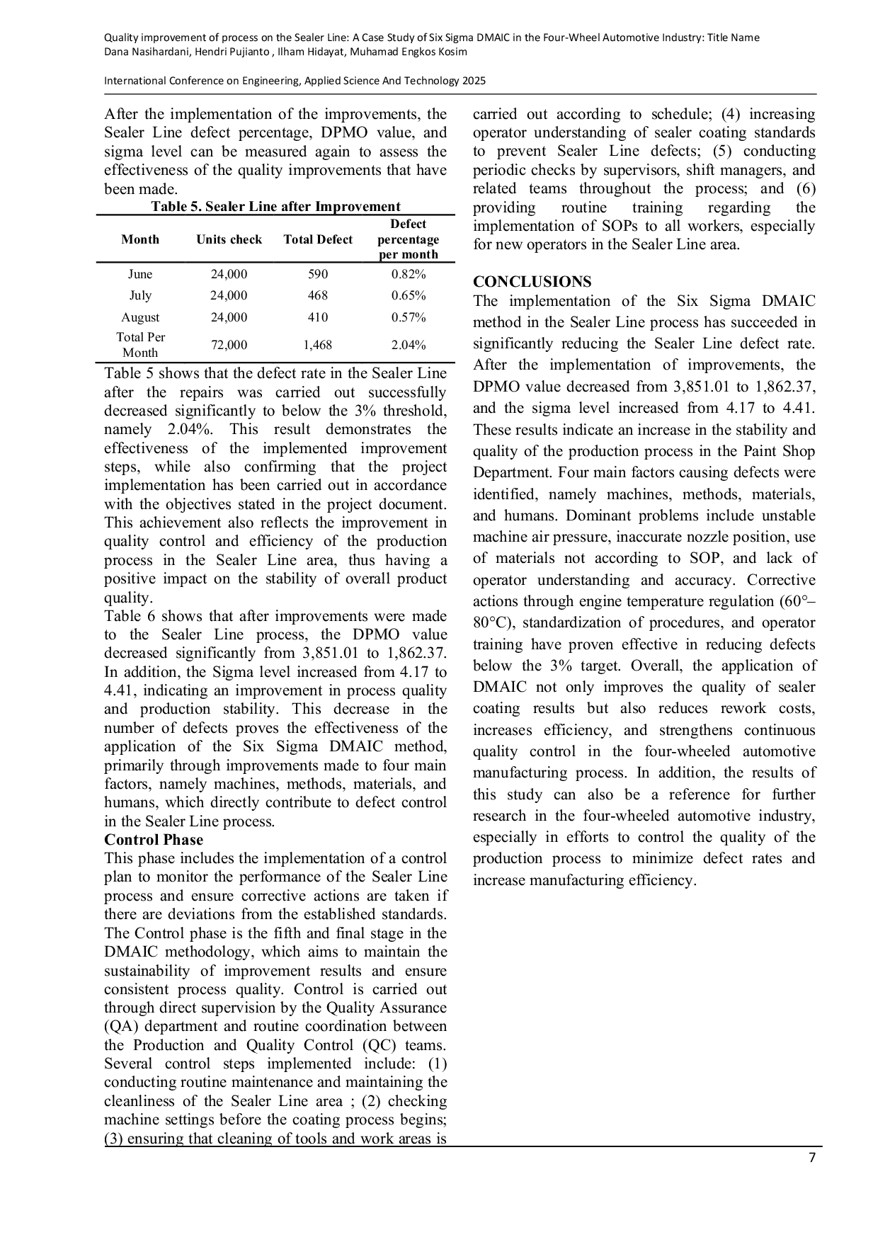 JURIS Quality improvement of process on the Sealer Line A Case Study of Six Sigma DMAIC in the Four Wheel Automotive Industry