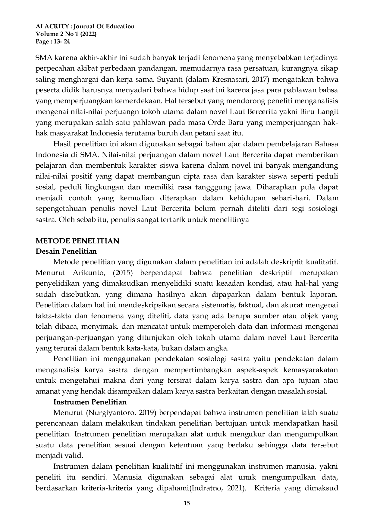 JURIS Analisis Sosiologi Sastra Tokoh Utama Dalam Novel Laut Bercerita Karya Leila S Chudori Dan Implementasinya Dalam Pembelajaran Bahasa Indonesia Di SMA