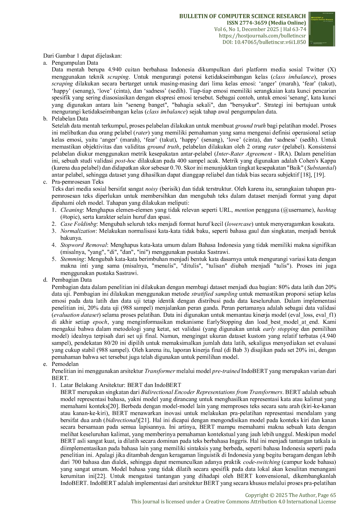 JURIS Kinerja Metode Fine Tuning IndoBERT untuk Klasifikasi Emosi Multi Kelas pada Teks Informal Bahasa Indonesia