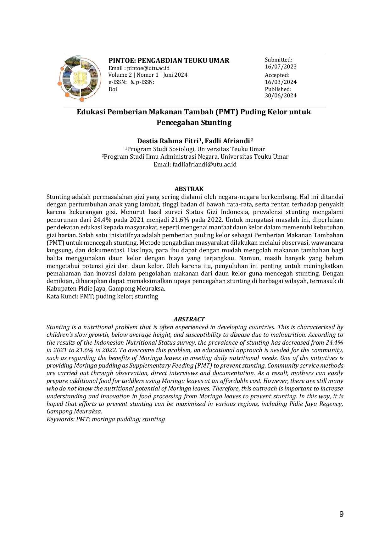 JURIS Edukasi Pemberian Makanan Tambah PMT Puding Kelor untuk Pencegahan Stunting