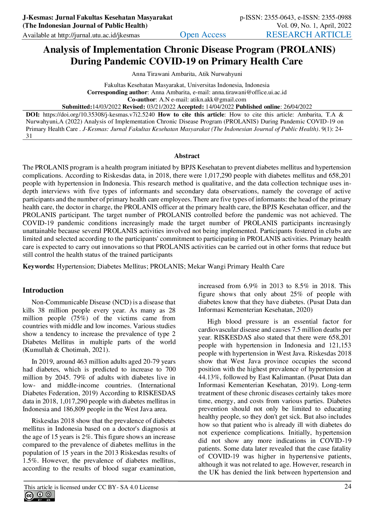 JURIS Analysis of Implementation Chronic Disease Program PROLANIS During Pandemic COVID 19 on Primary Health Care