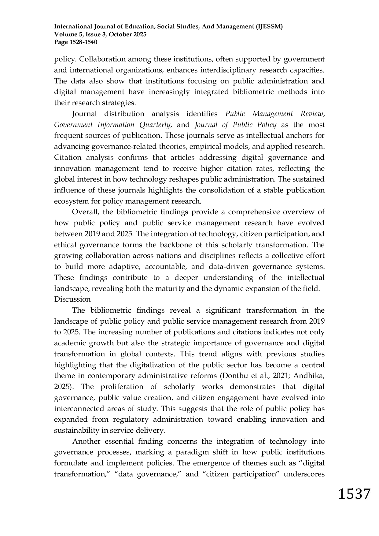 JURIS Public Policy and Public Service Management A Bibliometric Mapping of Scientific Research and Emerging Trends