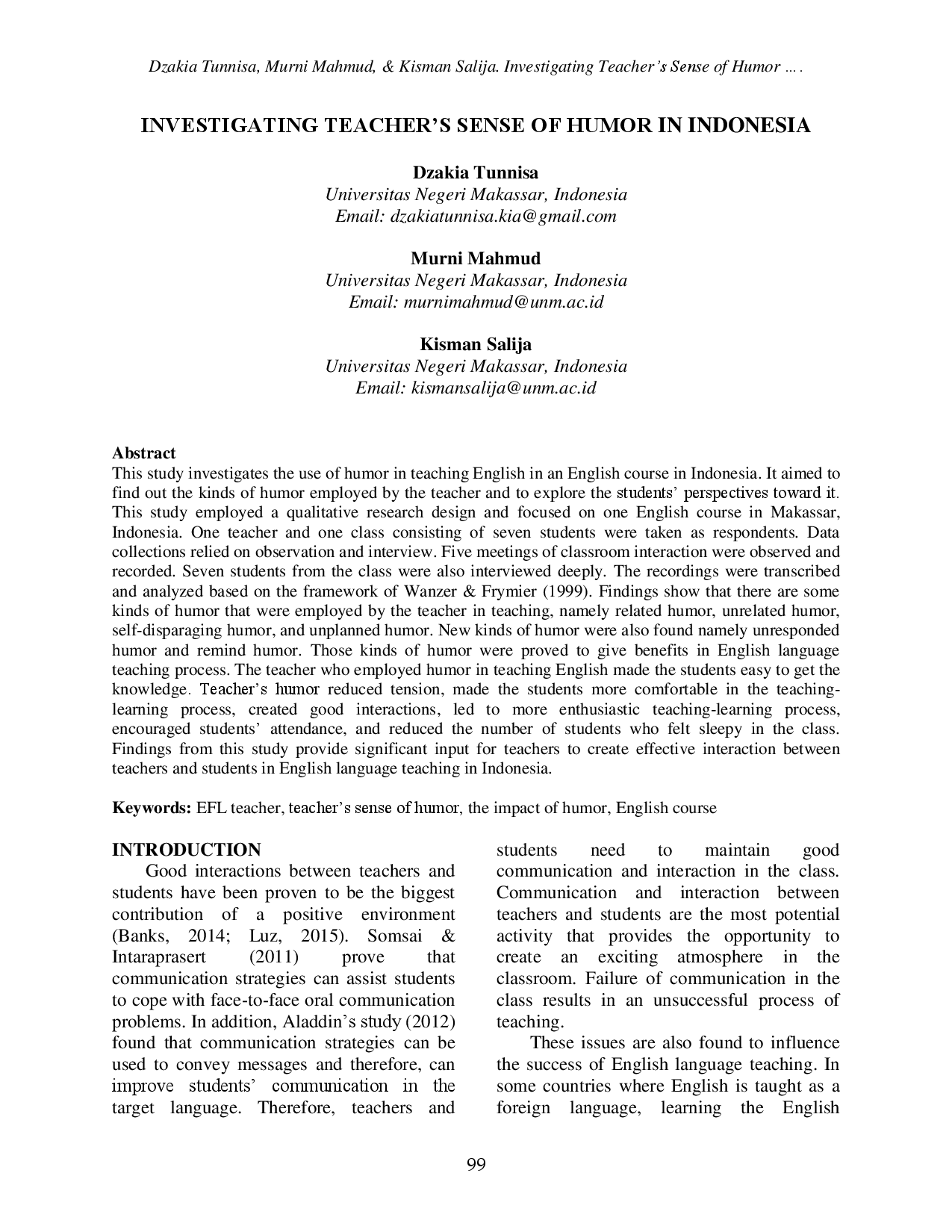 juris Investigating Teacher s Sense of Humor in Indonesia