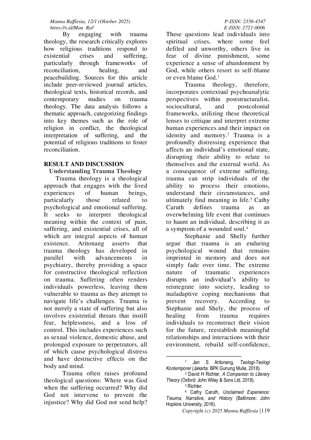 JURIS Religion As A Means Of Restoration A Theological Approach To Trauma And Religious Violence In Indonesia