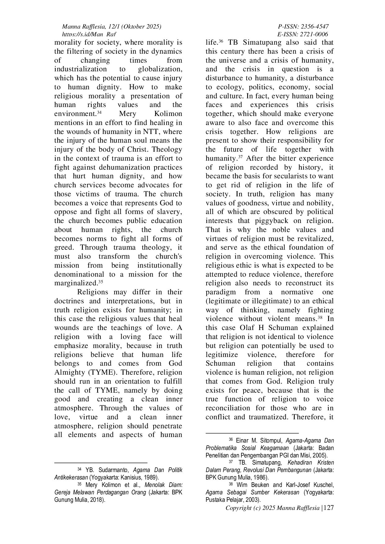 JURIS Religion As A Means Of Restoration A Theological Approach To Trauma And Religious Violence In Indonesia