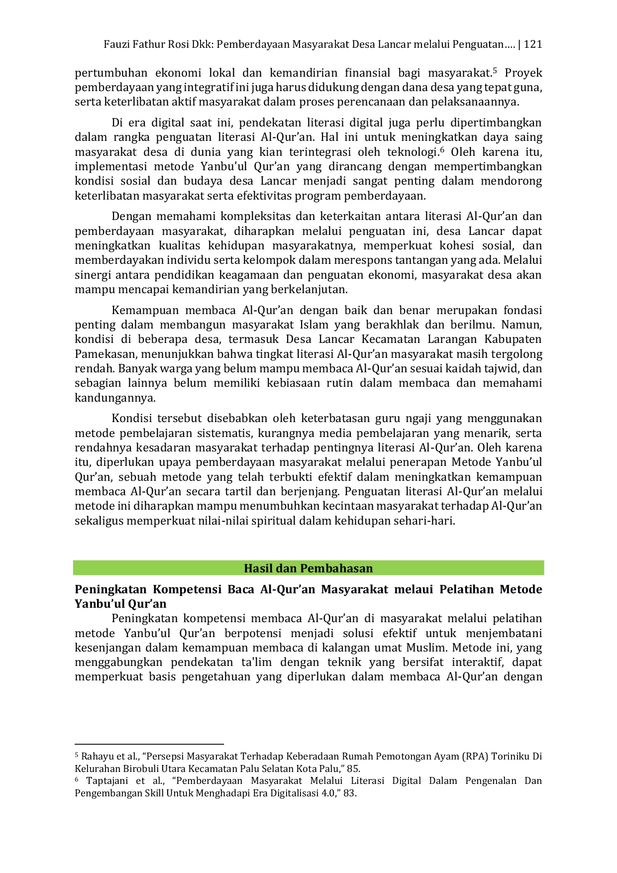 JURIS Pemberdayaan Masyarakat Desa Lancar Melalui Penguatan Literasi Al Qur an Berbasis Metode Yanbu ul Qur an