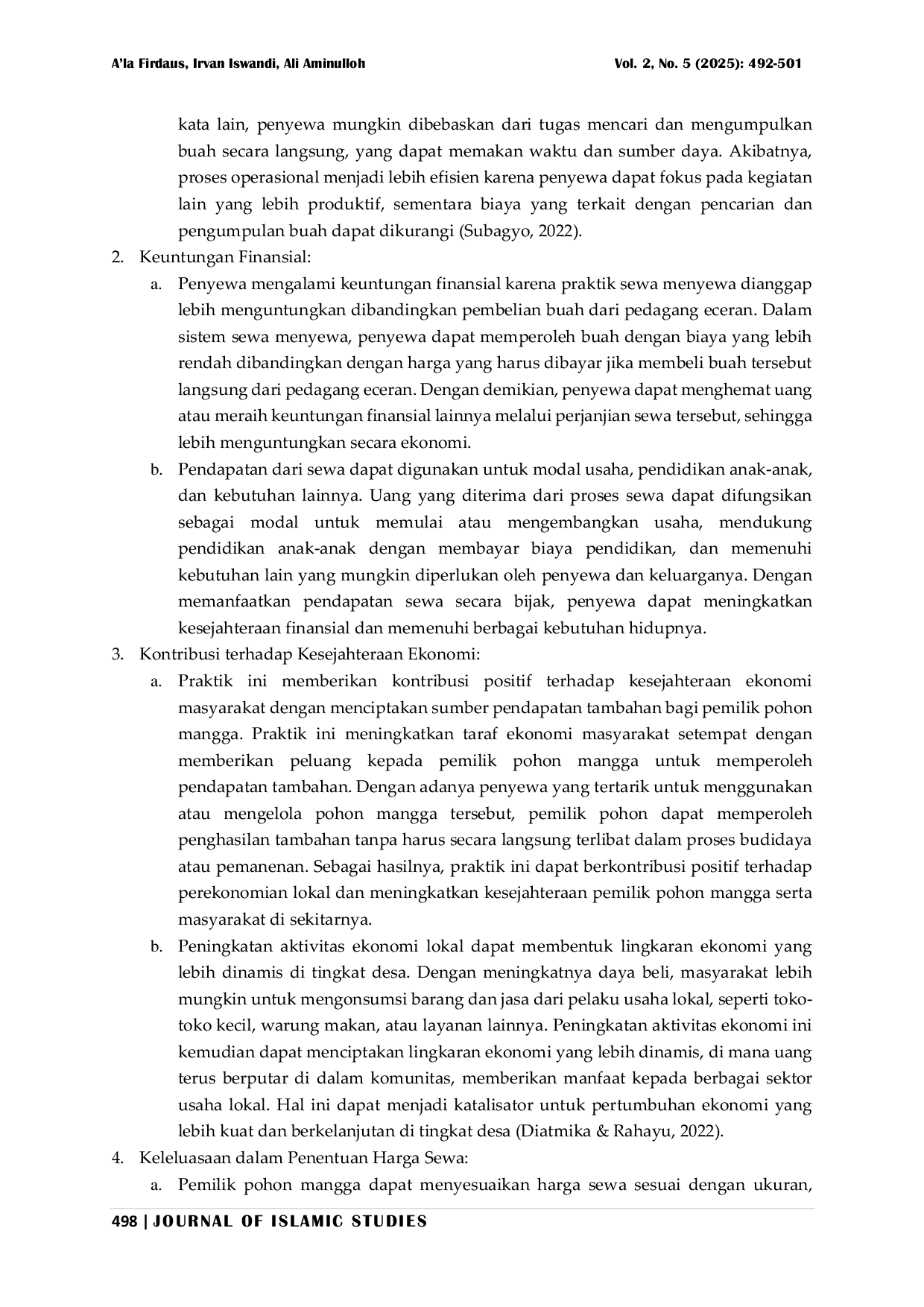 JURIS Analisis Praktik Sewa Menyewa Pohon Mangga dengan Konsep Ijarah dan Dampaknya Bagi Kesejahteraan Masyarakat