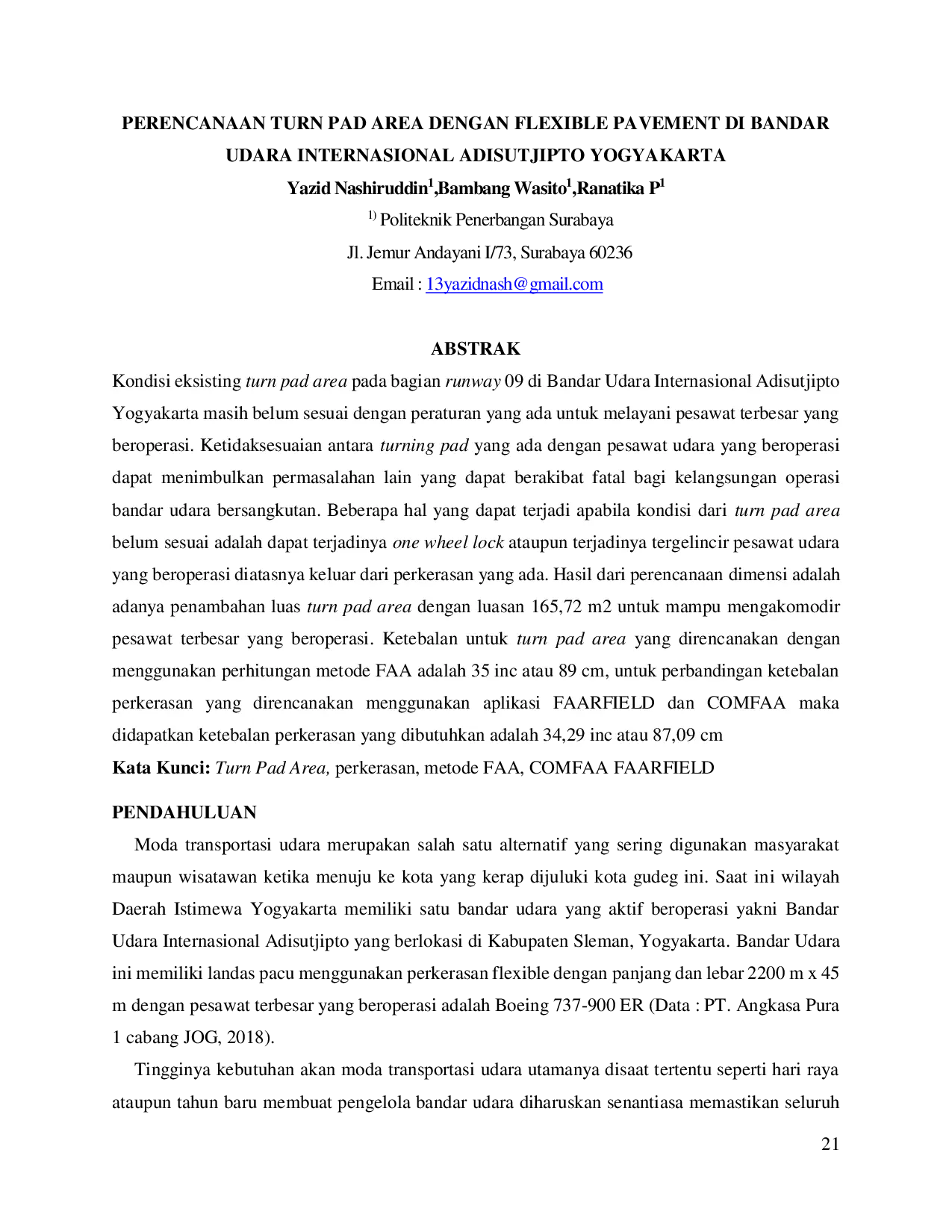 JURIS Perencanaan Turn Pad Area Dengan Flexible Pavement Di Bandar Udara Internasional Adisutjipto Yogyakarta