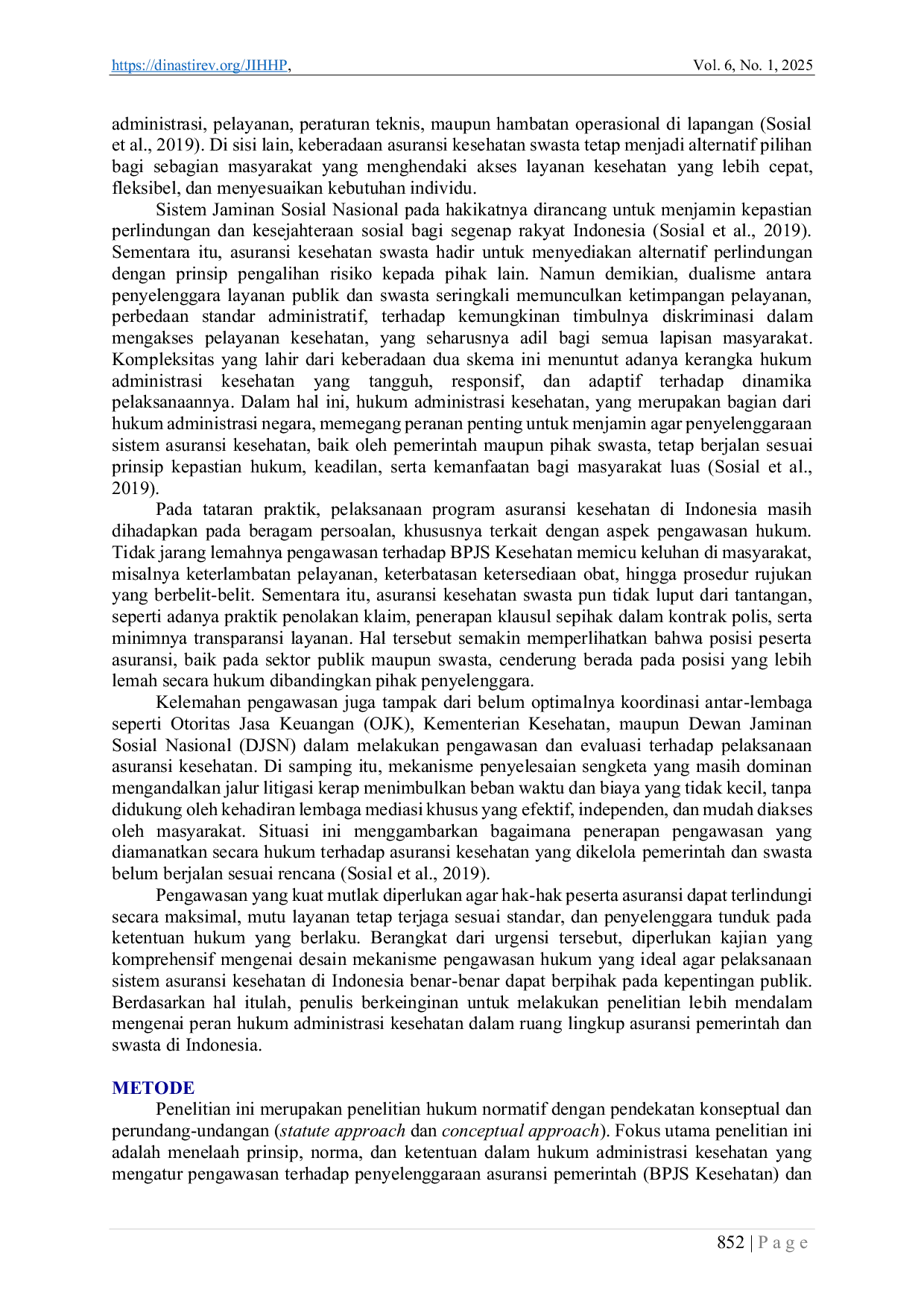 JURIS Peran Hukum Administrasi Kesehatan dalam Pengawasan Asuransi Kesehatan Pemerintah dan Swasta di Indonesia