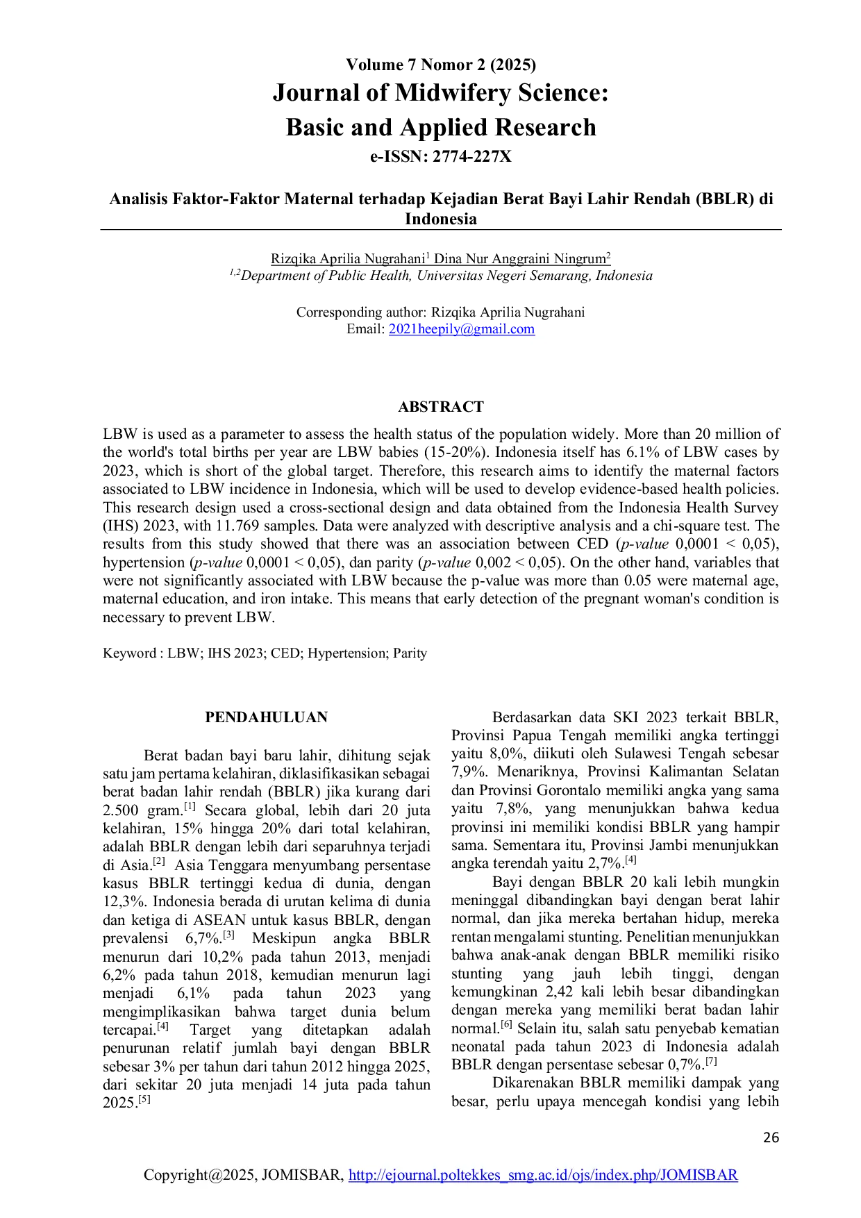 JURIS Analisis Faktor Faktor Maternal terhadap Kejadian Berat Bayi Lahir Rendah BBLR di Indonesia