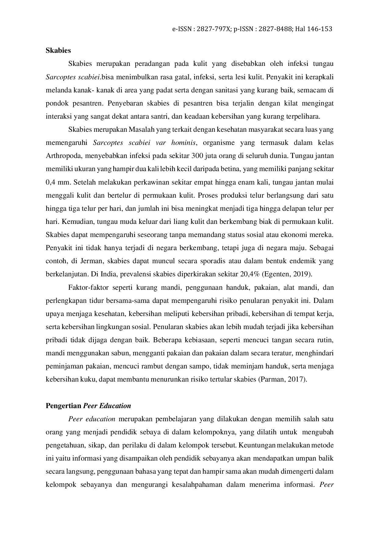 JURIS Pengaruh Metode Peer Education Terhadap Perubahan Pengetahuan dalam Pencegahan Skabies di Pesantren Aceh Besar