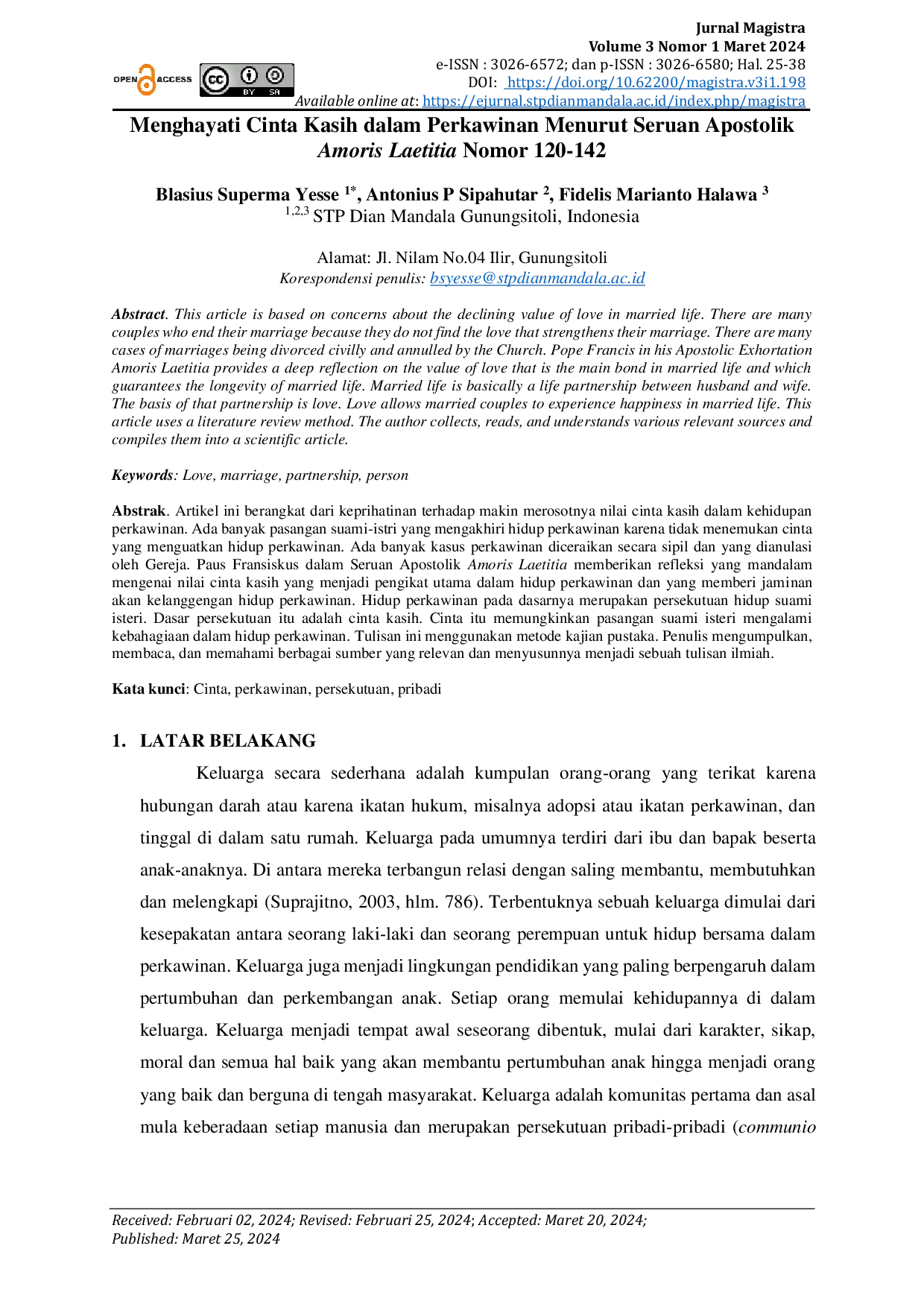 JURIS Menghayati Cinta Kasih dalam Perkawinan Menurut Seruan Apostolik Amoris Laetitia Nomor 120 142