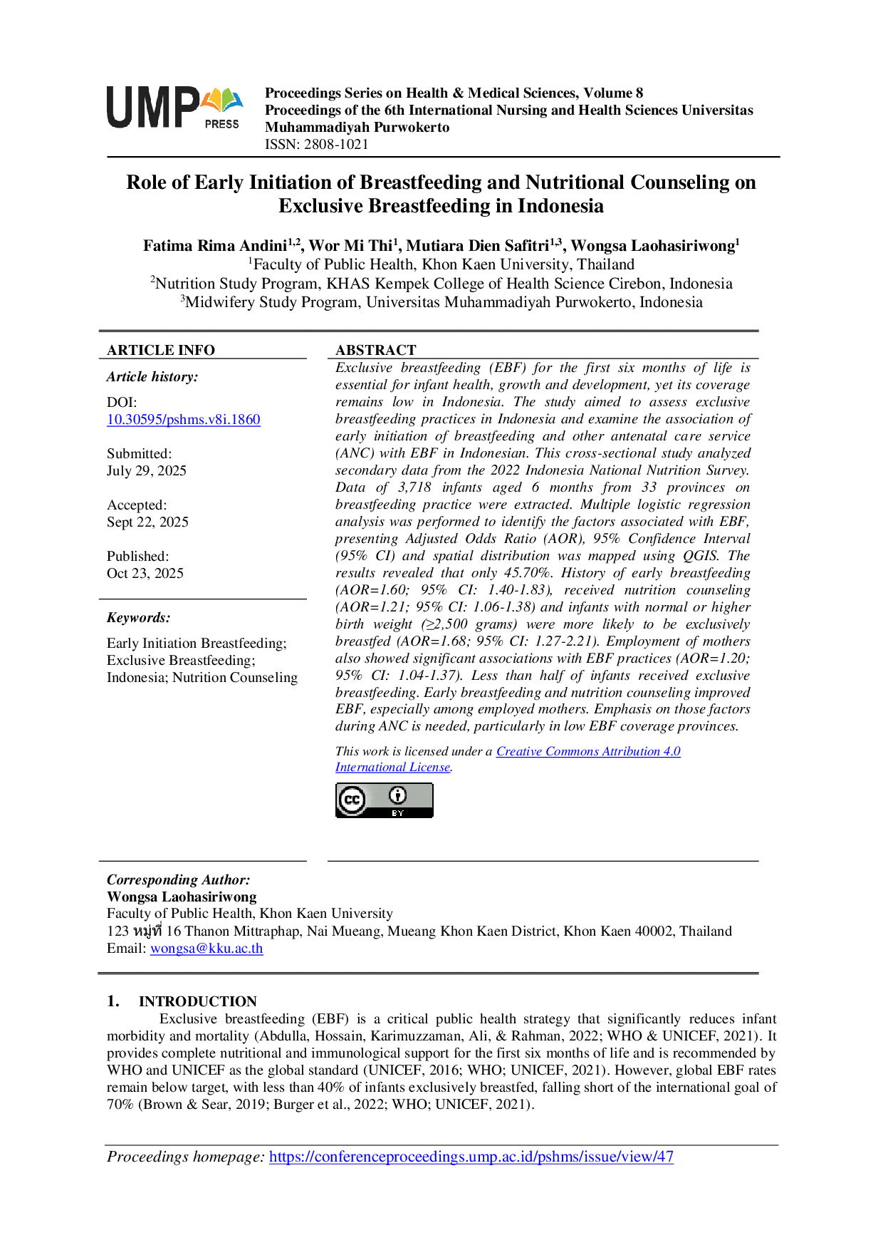 JURIS Role of Early Initiation of Breastfeeding and Nutritional Counseling on Exclusive Breastfeeding in Indonesia