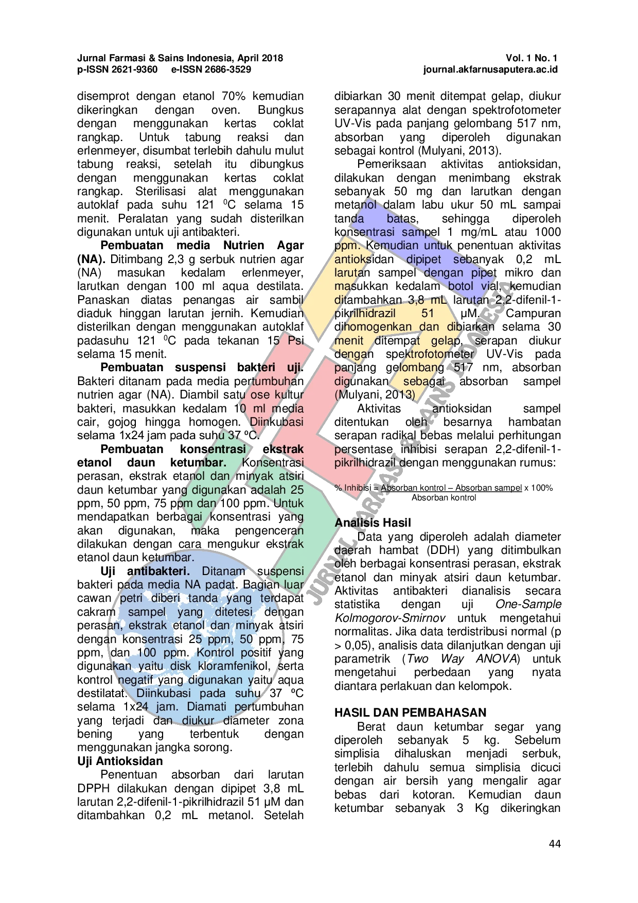 JURIS KAJIAN EFEKTIVITAS FILTRAT PERASAN MINYAK ATSIRI DAN EKSTRAK ETANOL DAUN KETUMBAR Coriandrum sativum L