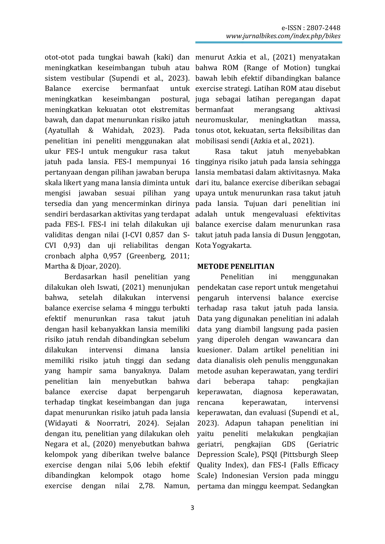 JURIS Efektifitas Penerapan Balance Exercise Terhadap Penurunan Rasa Takut Jatuh Pada Lansia Case Report