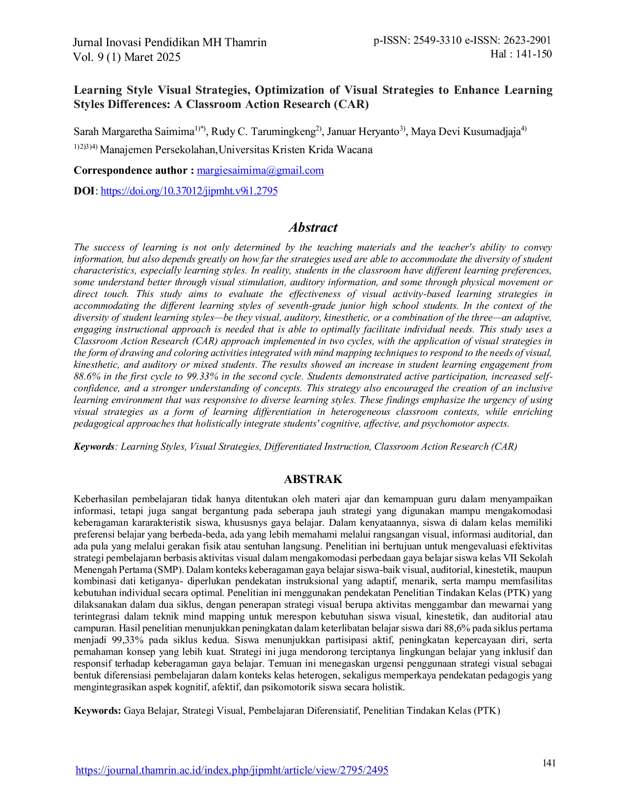 JURIS Learning Style Visual Strategies Optimization of Visual Strategies to Enhance Learning Styles Differences A Classroom Action Research CAR
