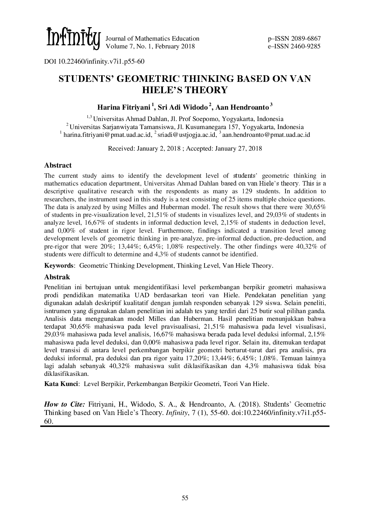 juris Students Geometric Thinking Based On Van Hiele s Theory