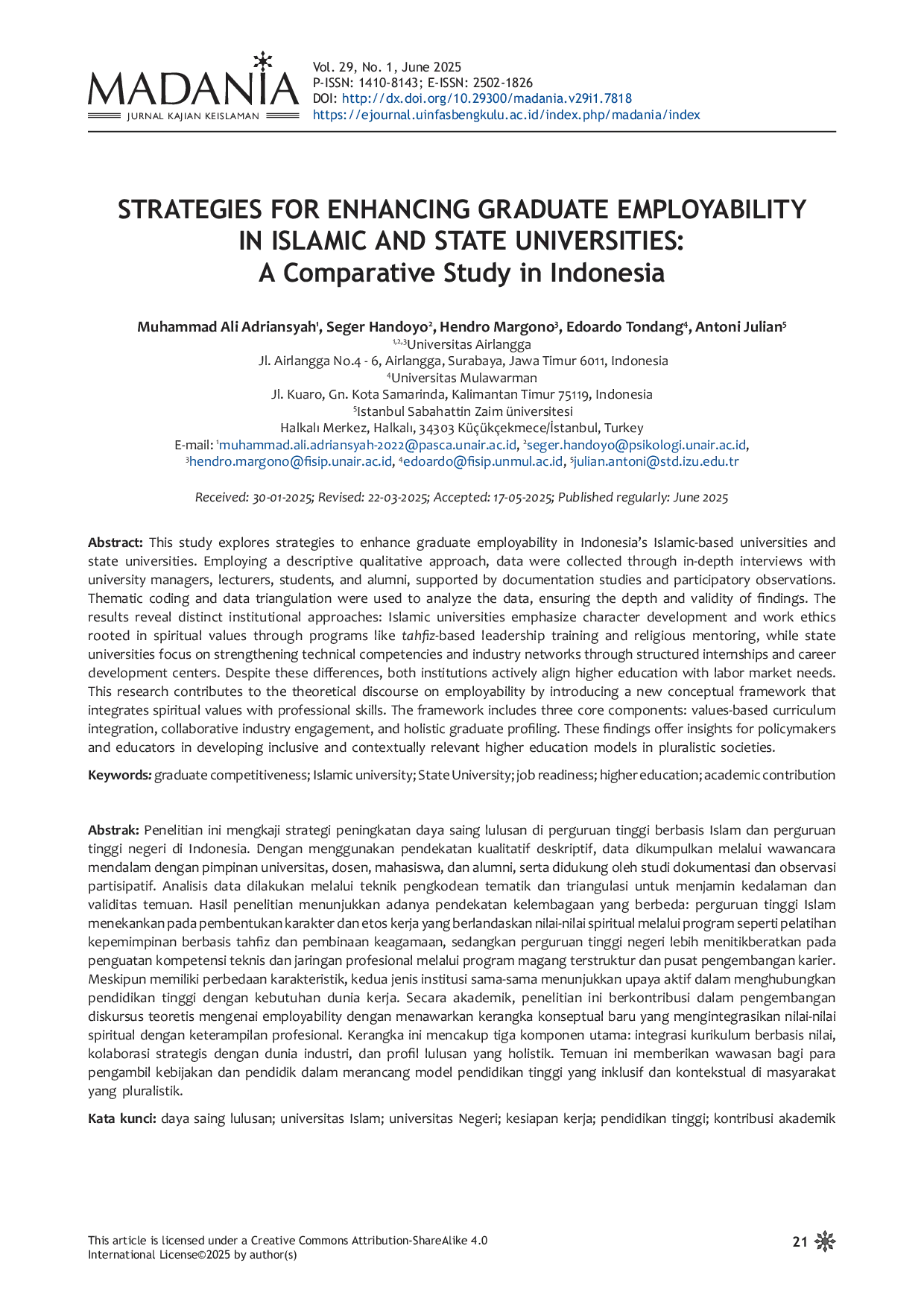 JURIS Strategies for Enhancing Graduate Employability in Islamic and State Universities A Comparative Study in Indonesia