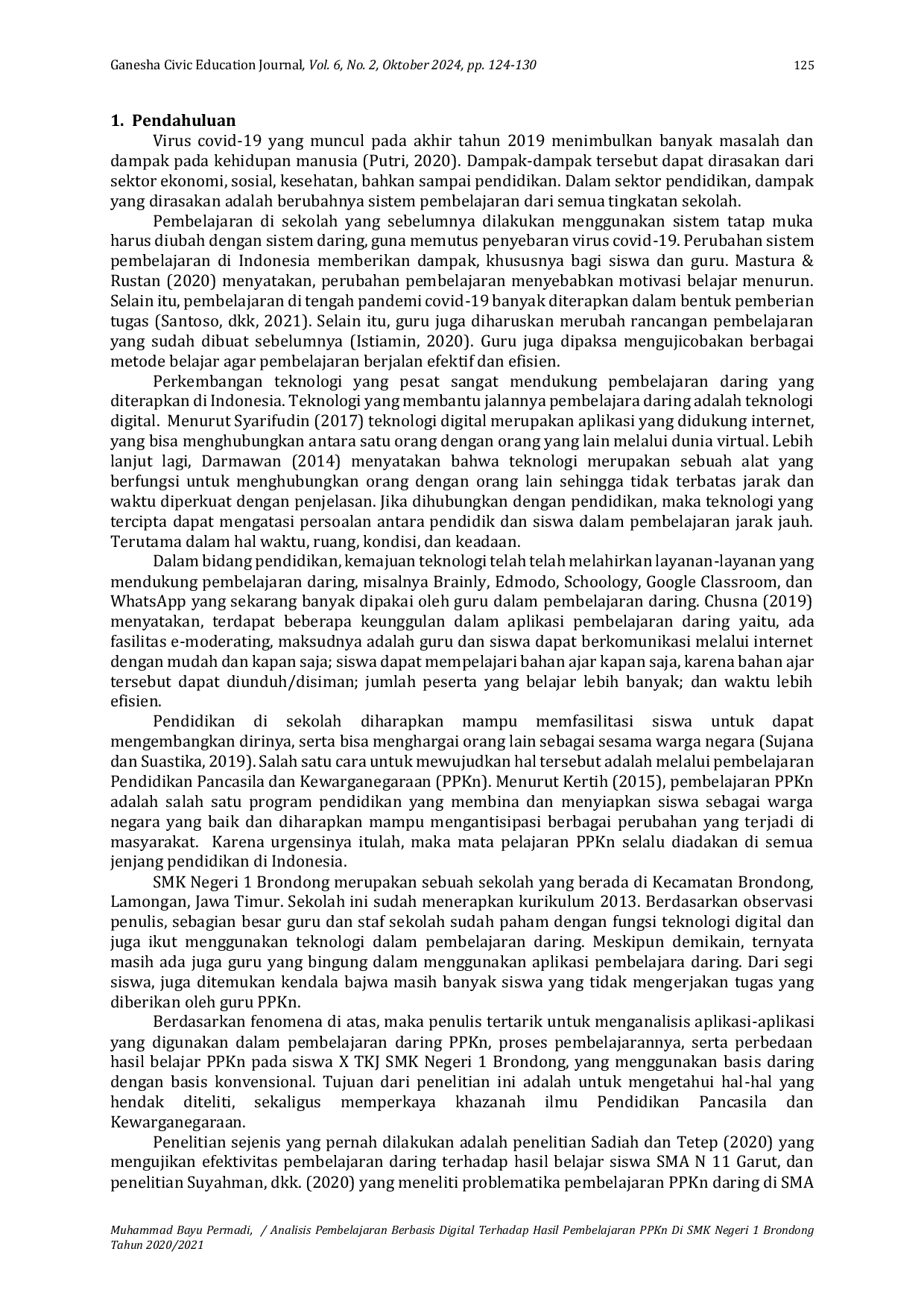 JURIS Analisis Pembelajaran Berbasis Digital Terhadap Hasil Pembelajaran PPKn Di SMK Negeri 1 Brondong