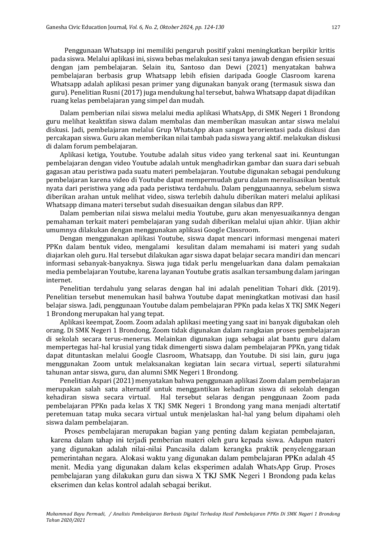 JURIS Analisis Pembelajaran Berbasis Digital Terhadap Hasil Pembelajaran PPKn Di SMK Negeri 1 Brondong