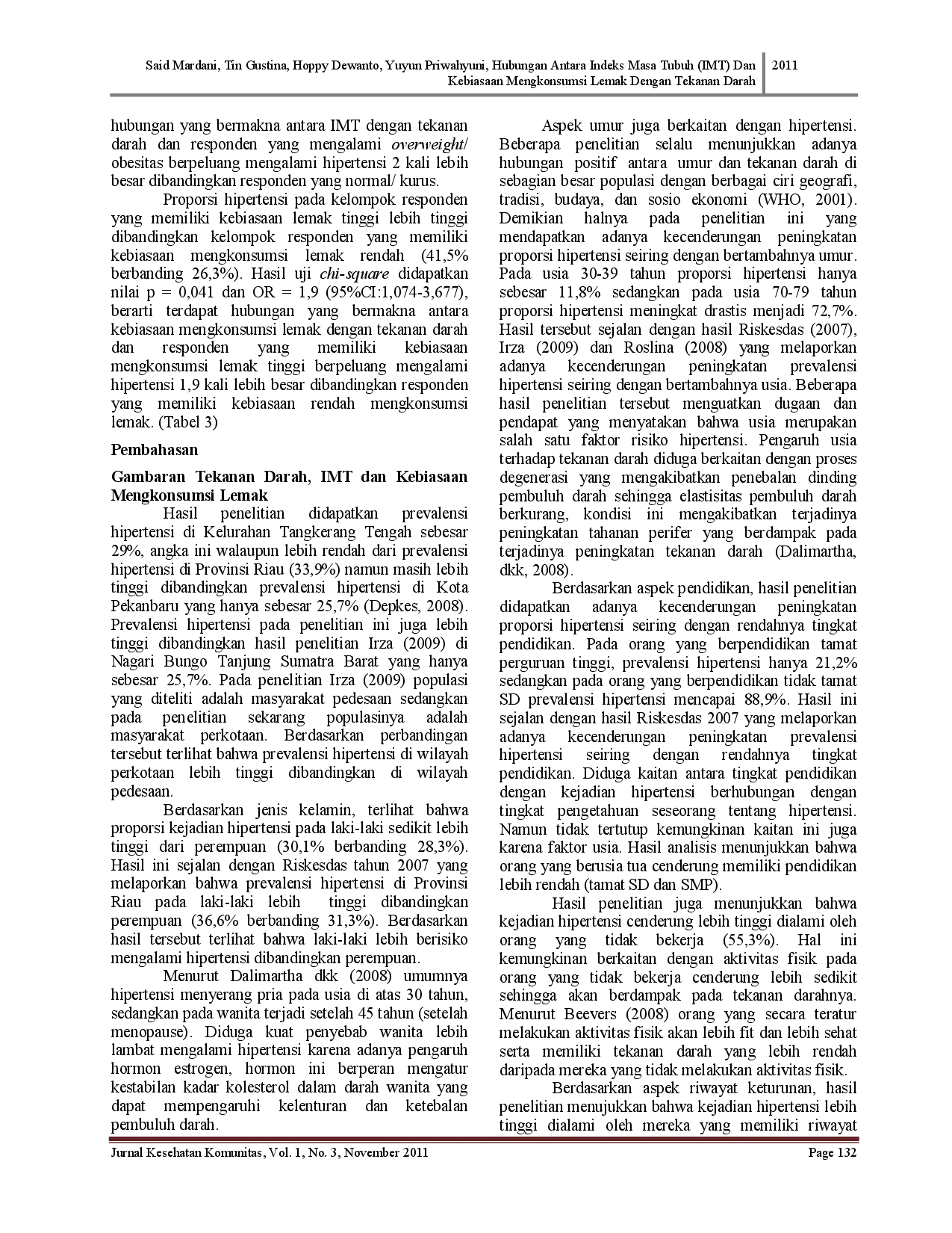 juris Hubungan Antara Indeks Masa Tubuh Imt Dan Kebiasaan Mengkonsumsi Lemak Dengan Tekanan Darah