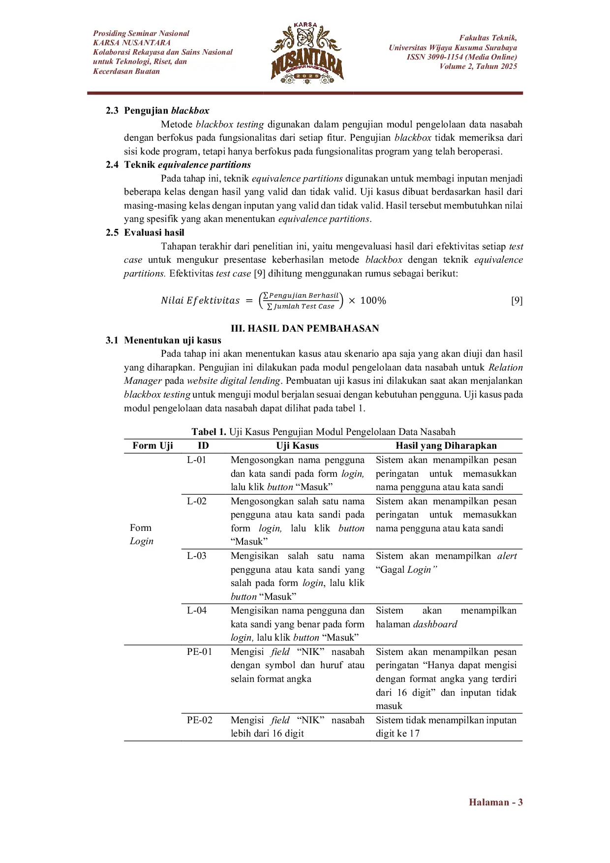 JURIS Blackbox Testing of a Web Based Digital Lending Module for Customer Data Management Using the Equivalence Partitioning Technique