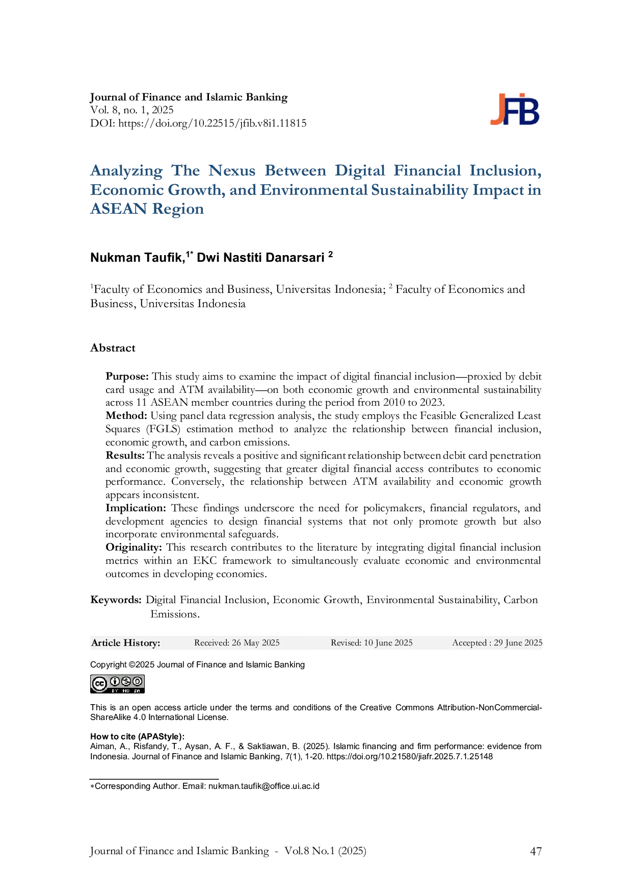 JURIS Analyzing The Nexus Between Digital Financial Inclusion Economic Growth and Environmental Sustainability Impact in ASEAN Region