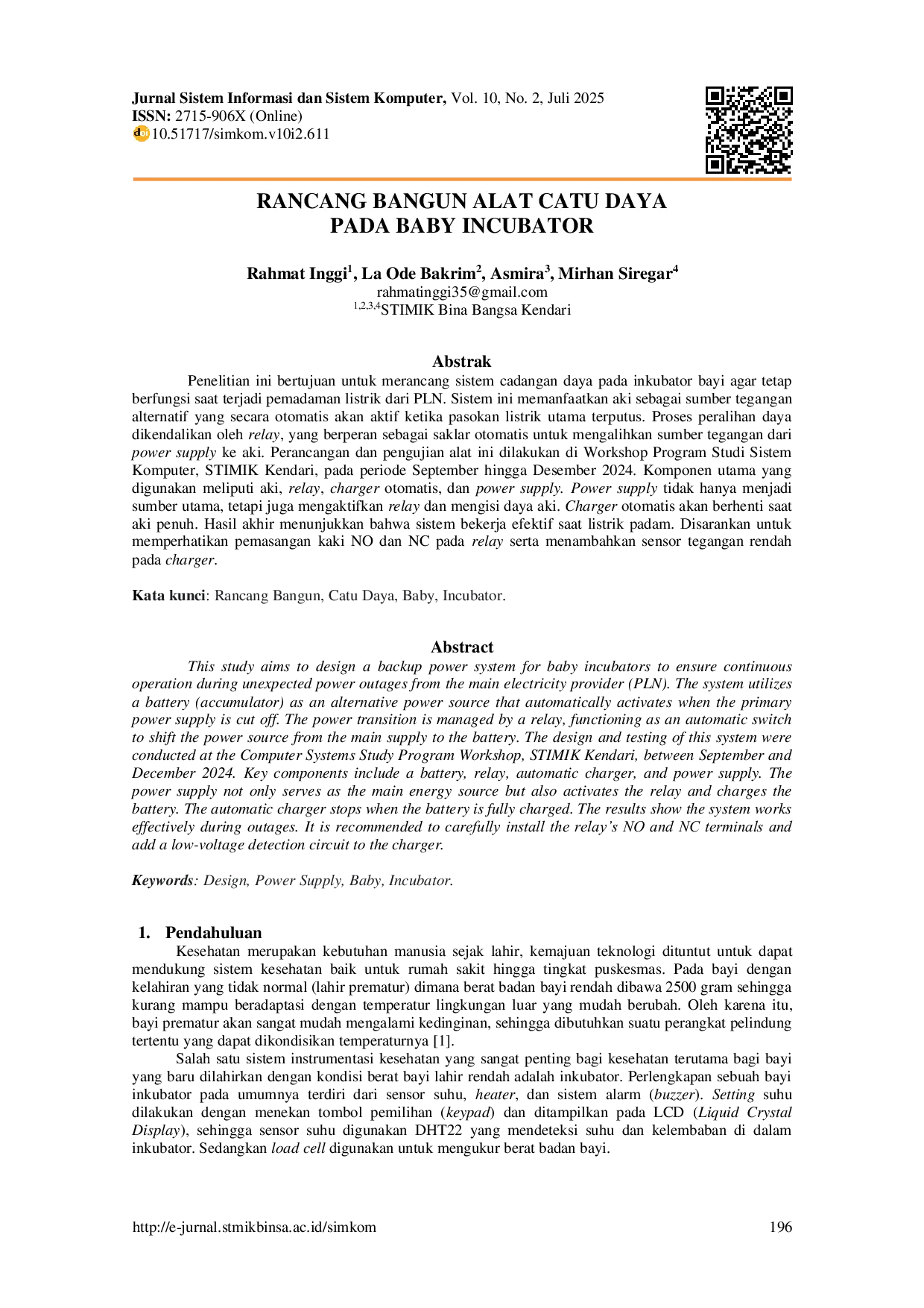 JURIS Rancang Bangun Alat Catu Daya Pada Baby Incubator