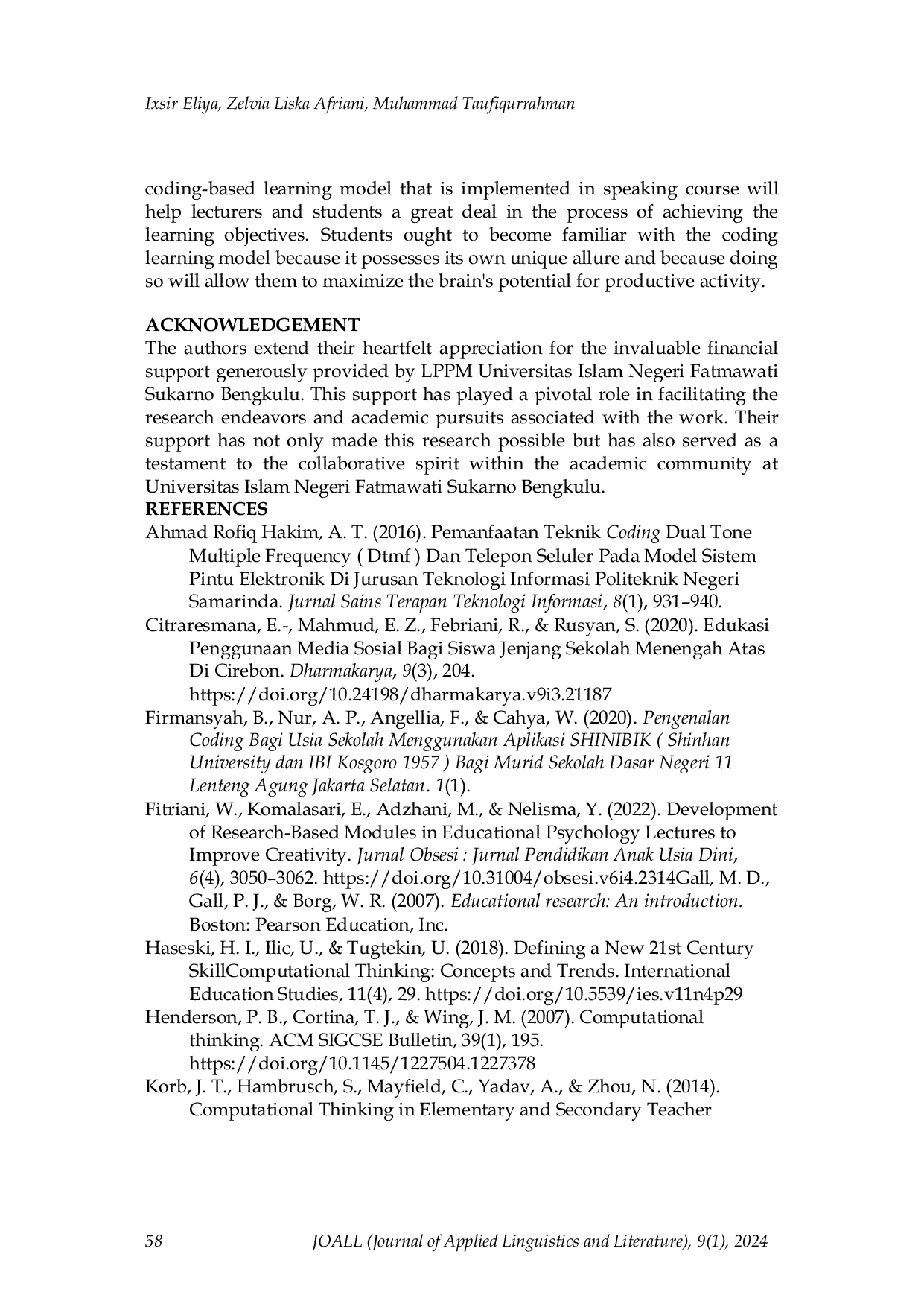 JURIS Coding learning model in speaking courses as an innovation to improve 21st century skills