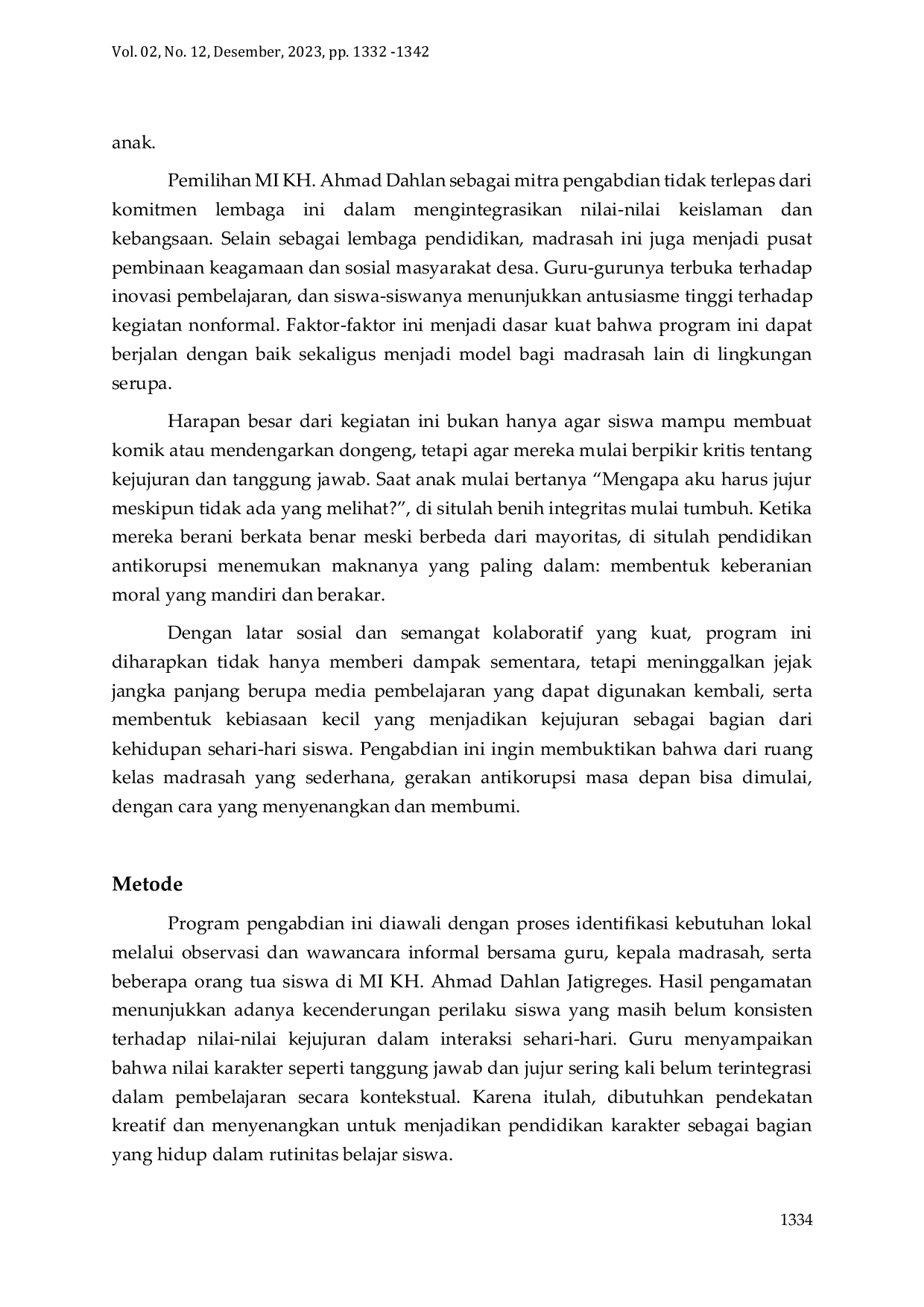 JURIS Pendidikan Antikorupsi Sejak Dini Media Komik dan Storytelling untuk Siswa MI KH Ahmad Dahlan Jatigreges Pace Nganjuk