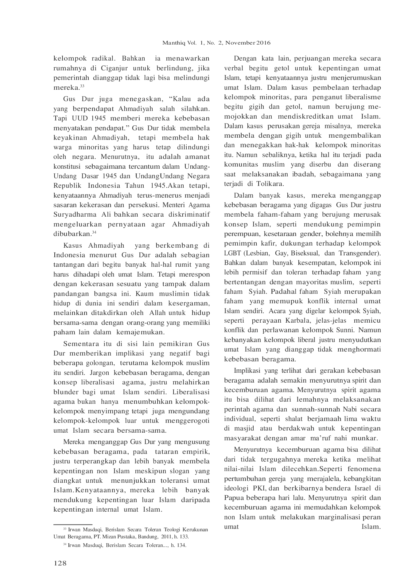 JURIS Kebebasan Beragama Dalam Perspektif Abdurrahman Wahid