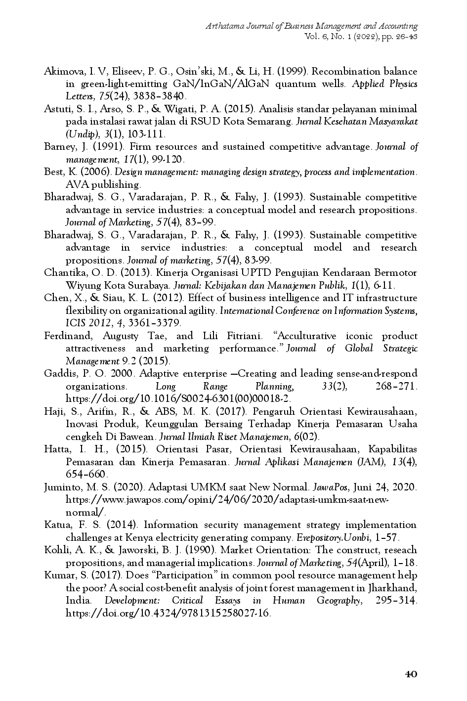 juris Meningkatkan Kinerja Pemasaran Melalui Kelincahan Bisnis Dan Orientasi Pasar Pada Usaha Mikro Kecil Dan Menengah Di Kota Semarang