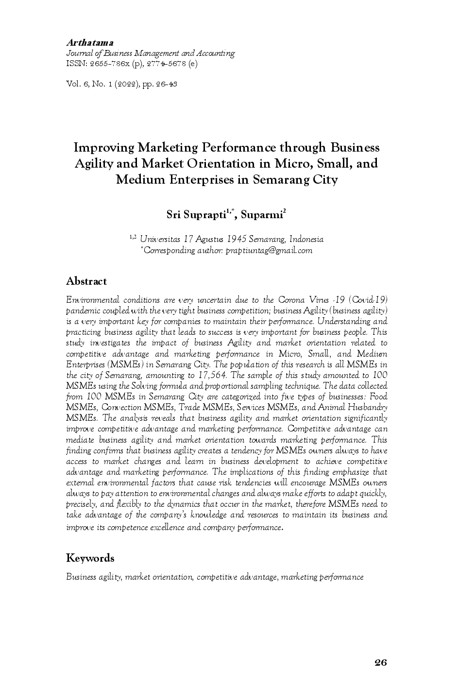 juris Meningkatkan Kinerja Pemasaran Melalui Kelincahan Bisnis Dan Orientasi Pasar Pada Usaha Mikro Kecil Dan Menengah Di Kota Semarang