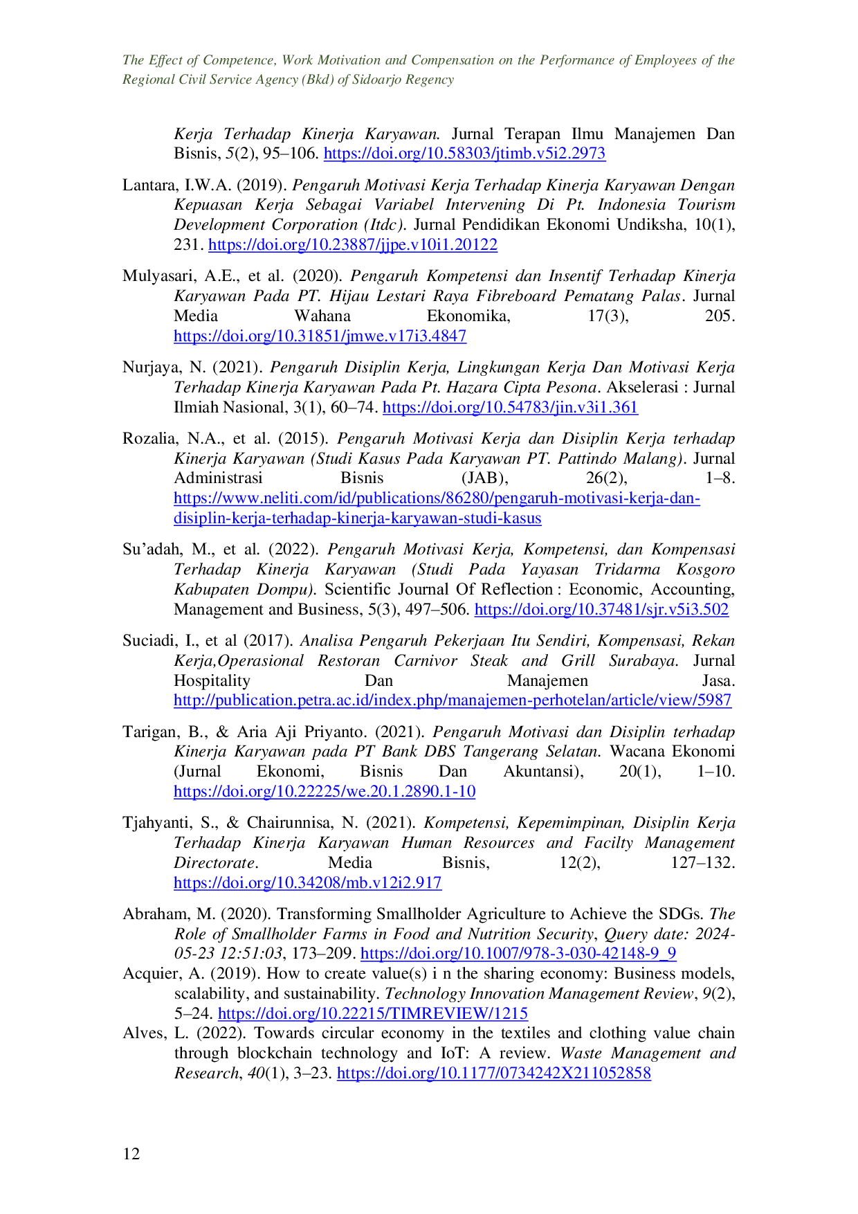 JURIS The Effect of Competence Work Motivation and Compensation on the Performance of Employees of the Regional Civil Service Agency BKD of Sidoarjo Regency