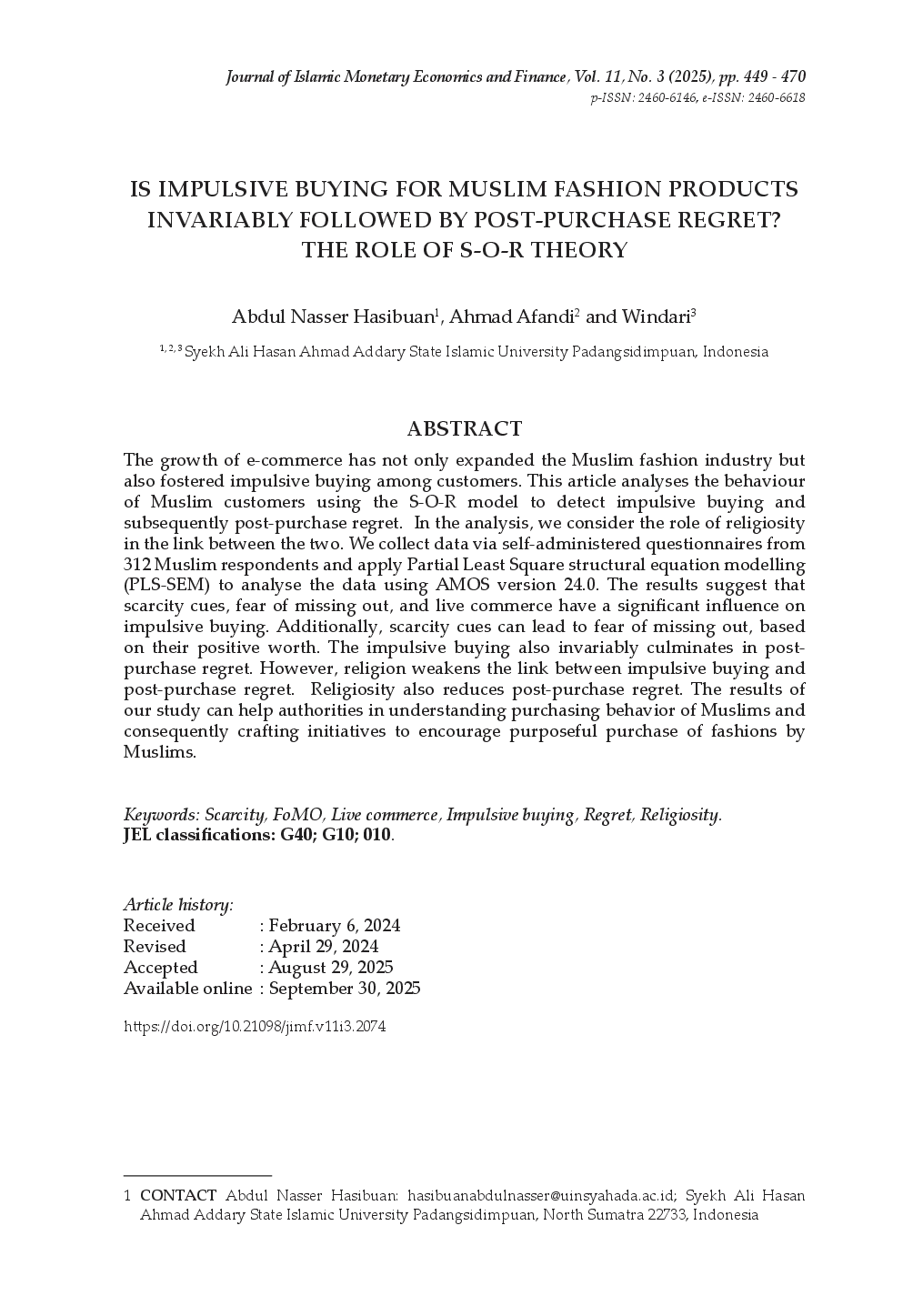 juris Is Impulsive Buying for Muslim Fashion Products Invariably Followed by Post Purchase Regret The Role of S O R Theory