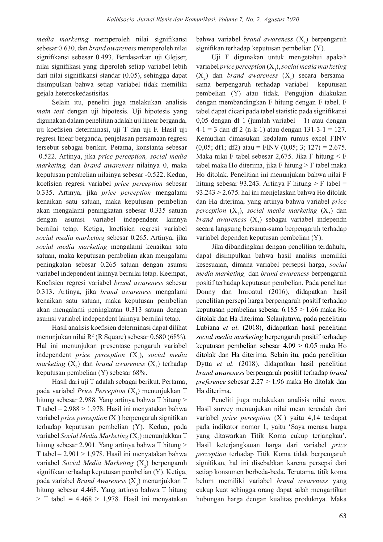 JURIS Pengaruh Price Perception Social Media Marketing Dan Brand Awareness Terhadap Keputusan Pembelian Produk Kertas Titik Koma