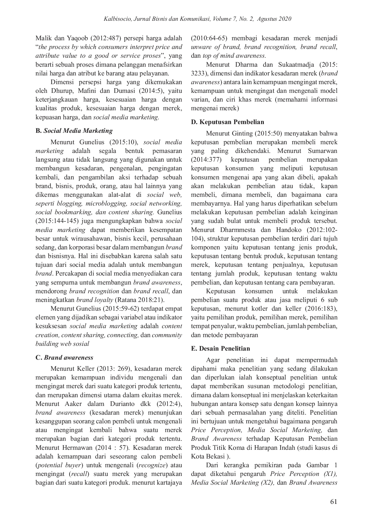 JURIS Pengaruh Price Perception Social Media Marketing Dan Brand Awareness Terhadap Keputusan Pembelian Produk Kertas Titik Koma