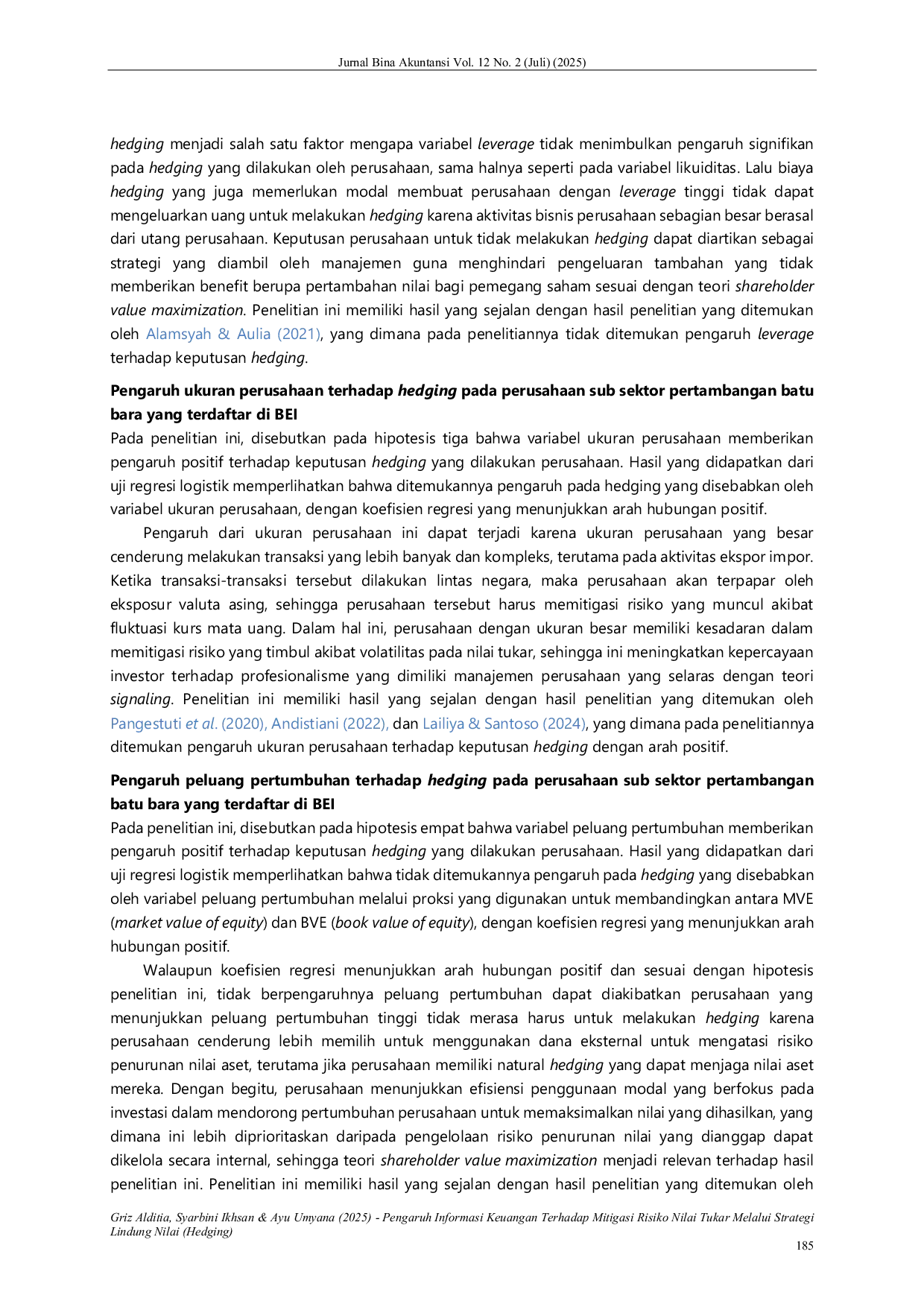 JURIS Pengaruh Informasi Keuangan Terhadap Mitigasi Risiko Nilai Tukar Melalui Strategi Lindung Nilai Hedging