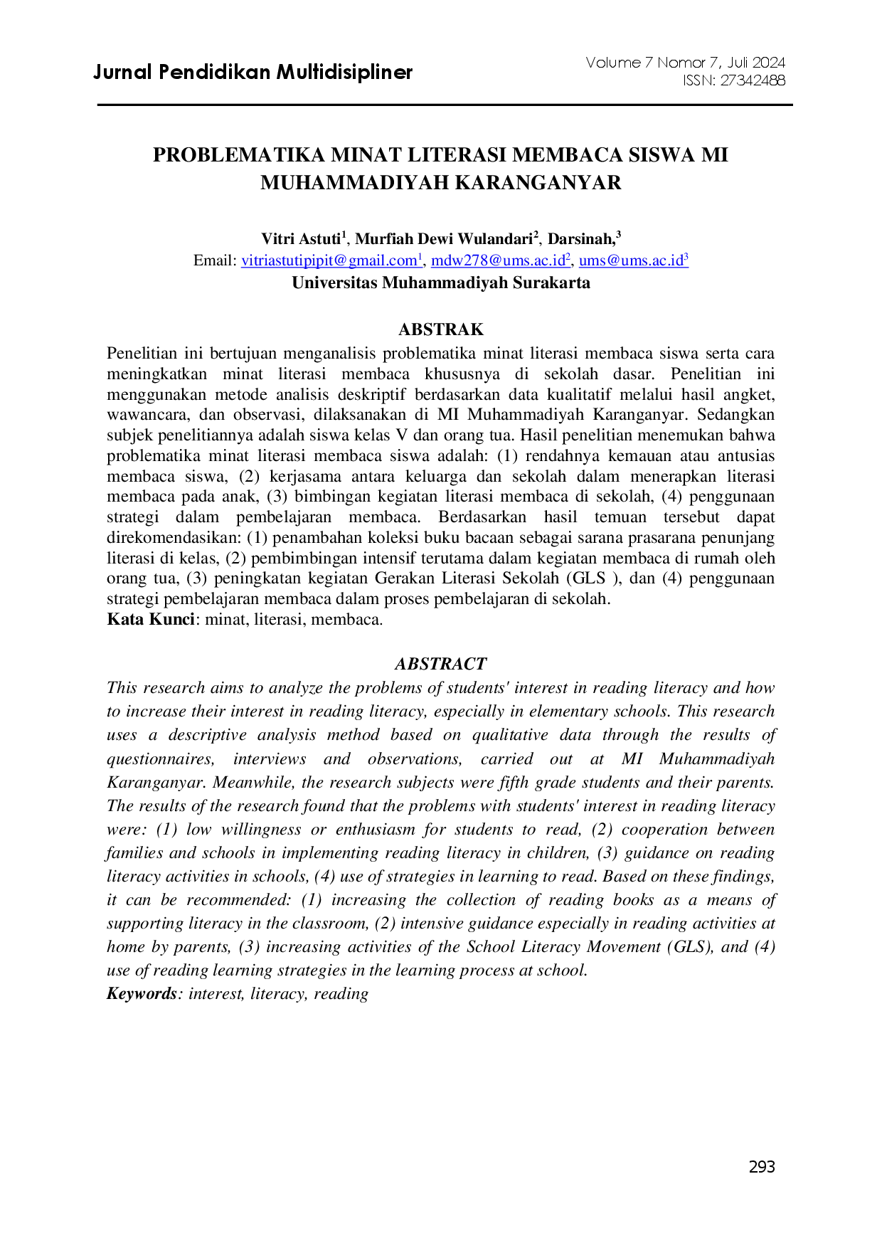 juris Problematika Minat Literasi Membaca Siswa Mi Muhammadiyah Karanganyar
