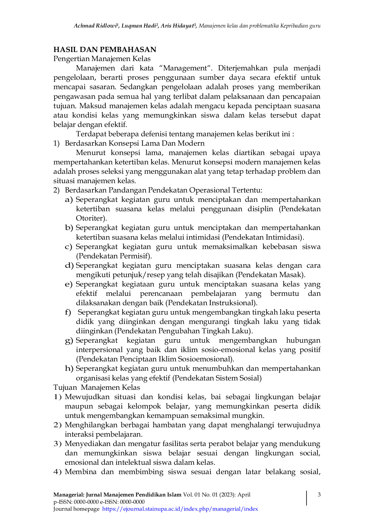 JURIS Manajemen Kelas Dan Problematika Kepribadian Guru